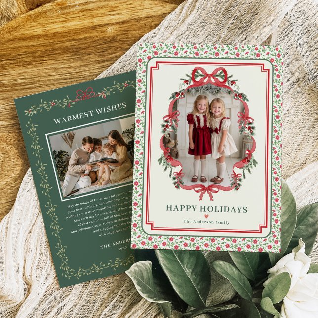 Red Bow Farmhouse Charm Christmas Photo Holiday Card (Creator Uploaded)