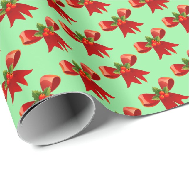 Red Bow Festive Christmas Wrapping Paper Gift Wrap (Roll Corner)