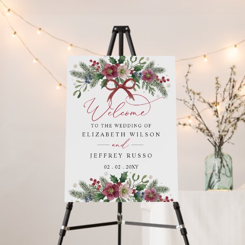 Red Bow Floral Winter Chrishtmas Welcome Sign
