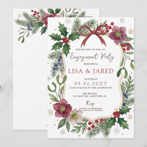 Red Bow Floral Winter Christmas Engagement Party  Invitation