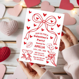 Red bow Galentine’s Party, Night Valentine Invitation