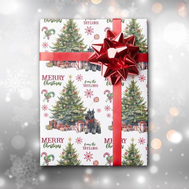 Red Bow Giant Schnauzer Dog Holiday Tree Wrapping Paper (Creator Uploaded)