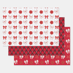 Red Bow & Gift Box Peppermint Christmas Wrapping Paper Sheets