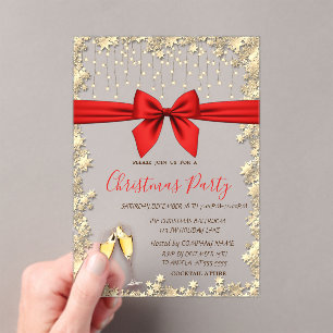 Red Bow,Glass,Stars Red Company Christmas Party Acrylic Invitations
