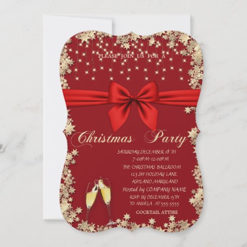 Red BowGlassStars Red Company Christmas Party Invitation