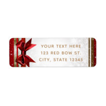 Red Bow & Gold White Sparkle Elegant Holiday Party Label