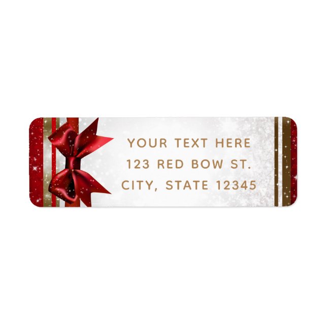 Red Bow & Gold White Sparkle Elegant Holiday Party Label (Front)