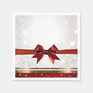 Red Bow & Gold White Sparkle Holiday Party Napkins