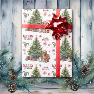 Red Bow Golden Retriever Dog Holiday Tree Wrapping Paper