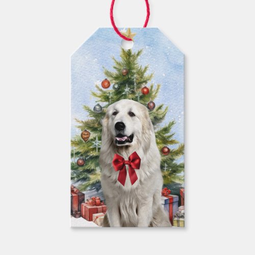 Red Bow Great Pyrenees Dog Christmas Tree Gift Tags