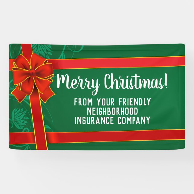 Red Bow Green Custom Merry Christmas Holiday Party Banner (Horizontal)