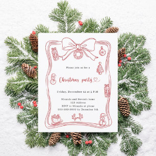 Red bow hand-drawn Christmas Party invitation