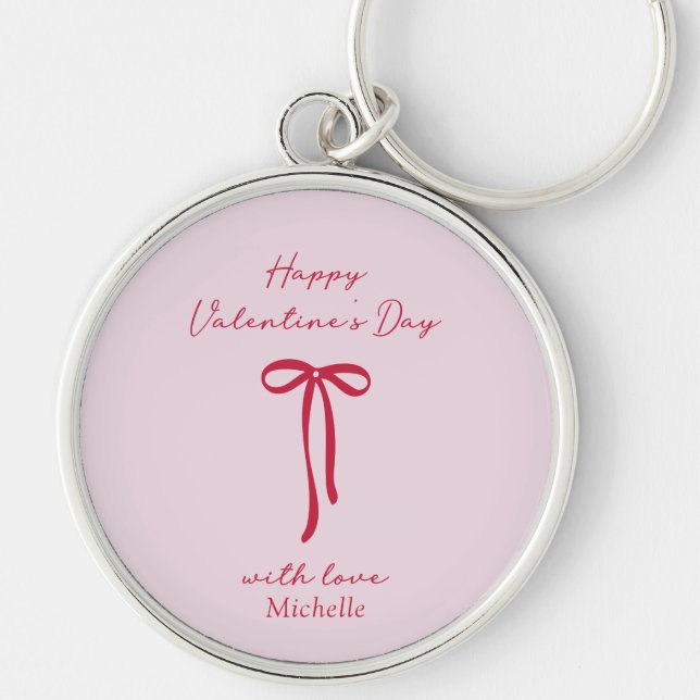 Red Bow Happy Valentine's Day  Keychain (Front)