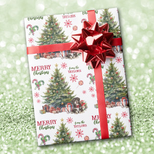 Red Bow Havanese Dog Holiday Tree Wrapping Paper
