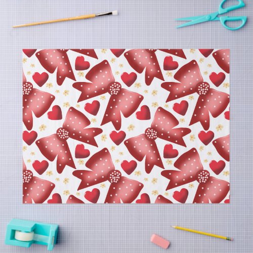 Red  Bow Heart Seamless Pattern Cute  Tissue Paper