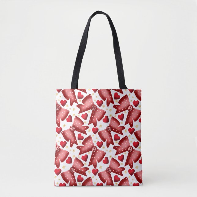 Red  Bow Heart Seamless Pattern Cute  Tote Bag (Front)