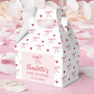Red Bow Hearts Valentines Baby Shower Favor Boxes