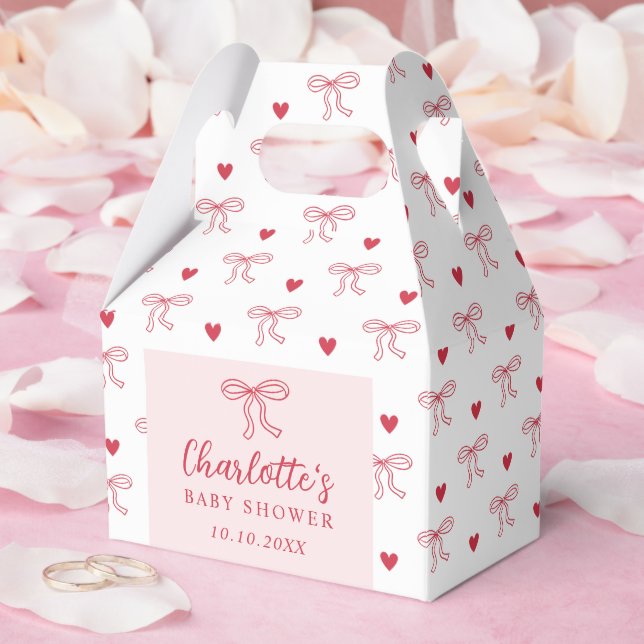 Red Bow Hearts Valentines Baby Shower Favor Boxes (Wedding)