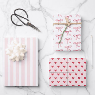 Red Bow Hearts Valentine's Day Gifts Wrapping Paper Sheets