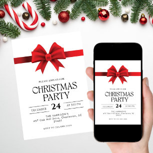 Red Bow Holiday Christmas Dinner Invitation