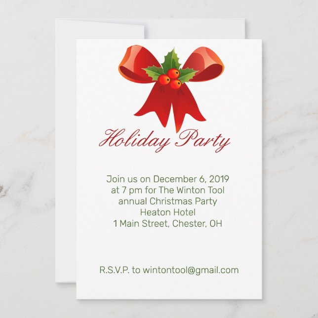Red Bow Holiday Christmas Party Invitation (Front)