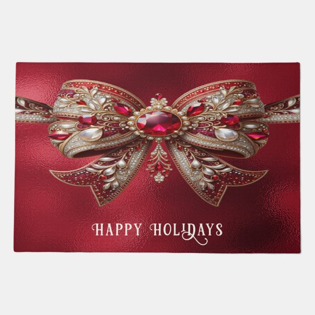 Red Bow Holiday Doormat (Front)