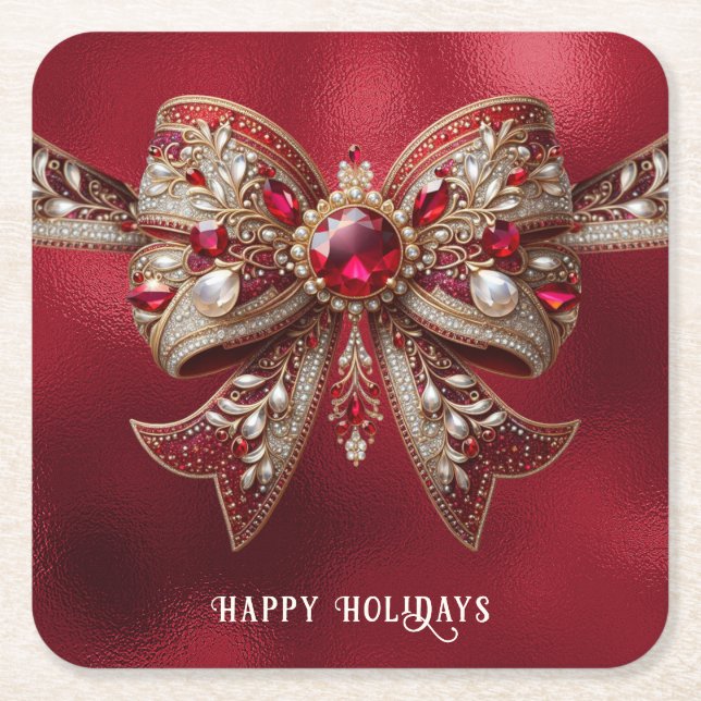 Red Bow Holiday Paper Coaster (Front)