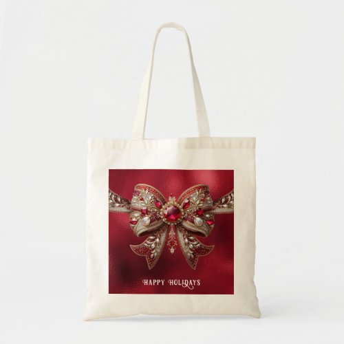Red Bow Holiday Tote Bag