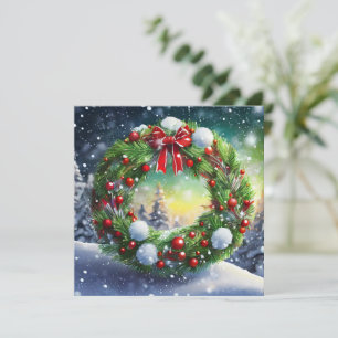 Red Bow Holiday Wreath Invitation