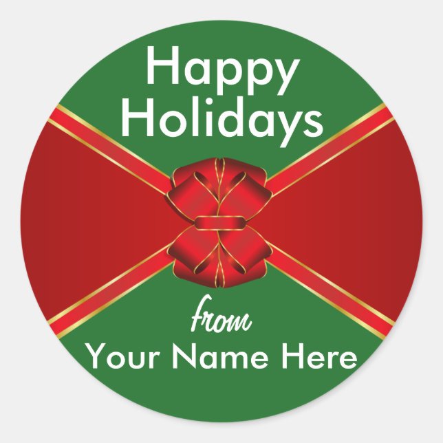 Red Bow Holidays Personalized Classic Round Sticker (Front)