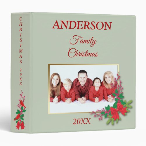 Red Bow Holly Family Christmas Photo Template Binder