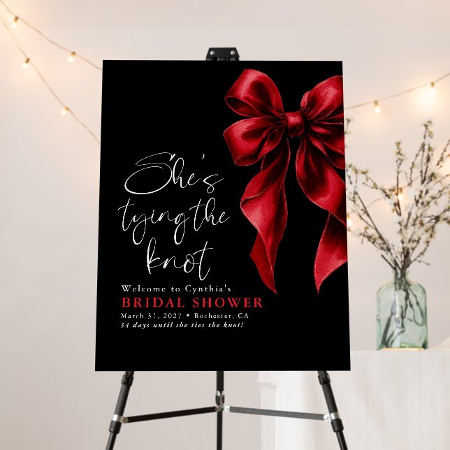 Red Bow Knot Black Bridal Shower Welcome Sign (In Situ (Stand))