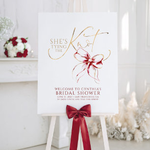 Red Bow Knot Bridal Shower Welcome Sign