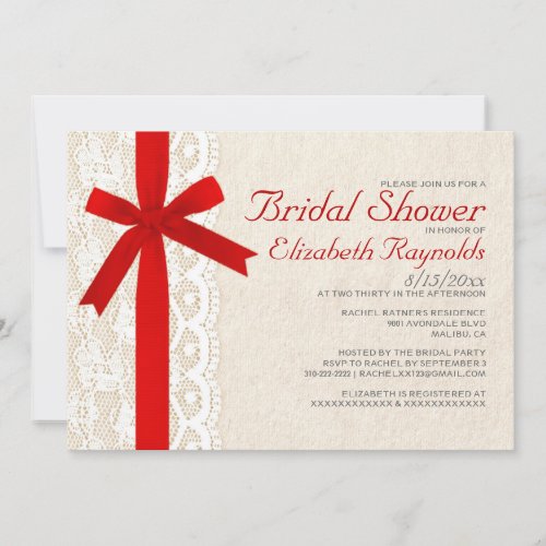 Red Bow &amp; Lace Bridal Shower Invitations