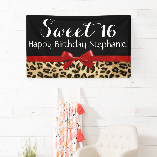 Lide Road Leopard Print Happy Birthday Pennant Banner - 15 Cards & 2 Ribbons, 8.2 Ft Each, Indoor/Outdoor Party Decor