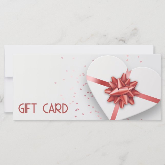 Red Bow Lovely White Heart Gift Box Gift Card (Front)