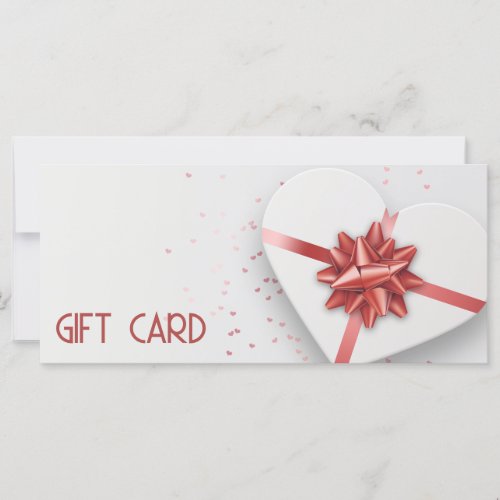 Red Bow Lovely White Heart Gift Box Gift Card