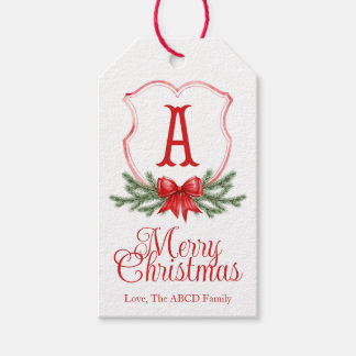 Red Bow Merry Christmas Crest Gift Tag - A