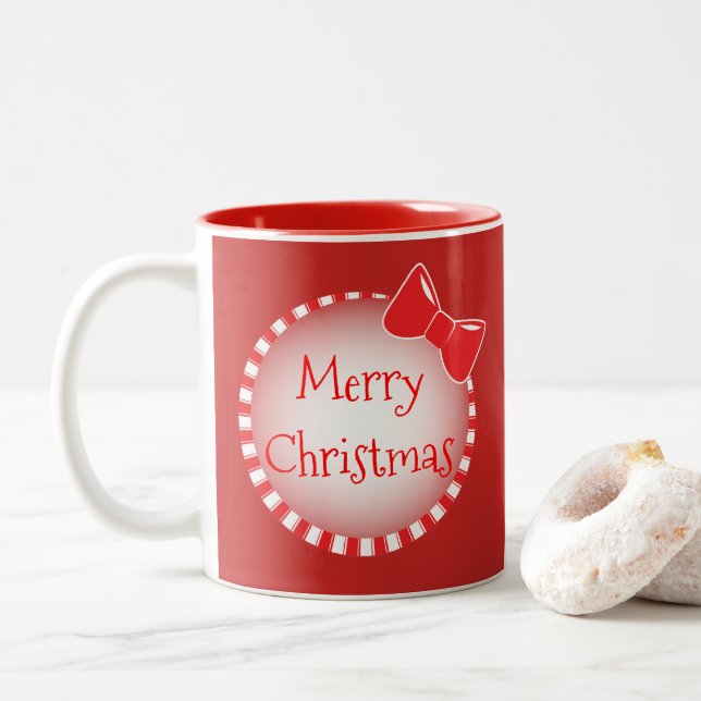 Red Bow Merry Christmas | Photo Coffee Mug (With Donut)