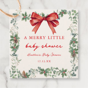 Red Bow Merry Little Christmas Baby Shower Favor Tags