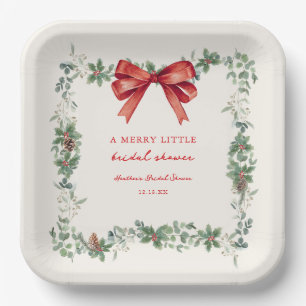 Red Bow Merry Little Christmas Bridal Shower Paper Plates