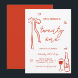 Red Bow Minimalist 21st Birthday Party Invitation<br><div class="desc">Red Bow Minimalist 21st Birthday Party</div>