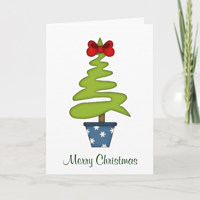 Red Bow on Christmas Tree+Wreath Holiday Card (Front)