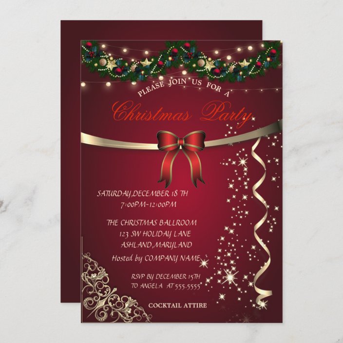 Red Bow,Ornaments Company Christmas Party Invitation | Zazzle.com