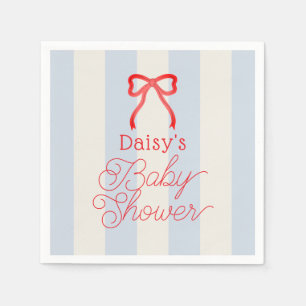Red Bow & Pale Blue Stripes Baby Shower Napkins