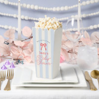 Red Bow & Pale Blue Stripes Baby Shower Popcorn