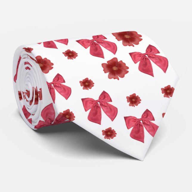 red bow pattern neck tie (Rolled)