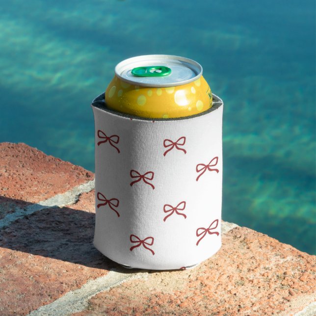 Red Bow Pattern Pastel Modern Party Accessory Can Cooler (In Situ Pool)