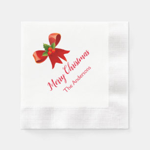 Red Bow Personalized Christmas Party Napkins