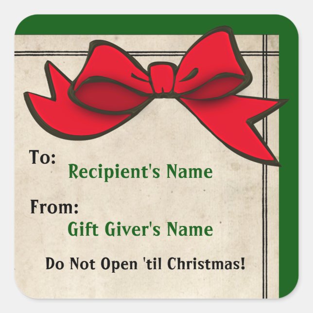 Red Bow (Personalized) To-From Christmas Sticker (Front)